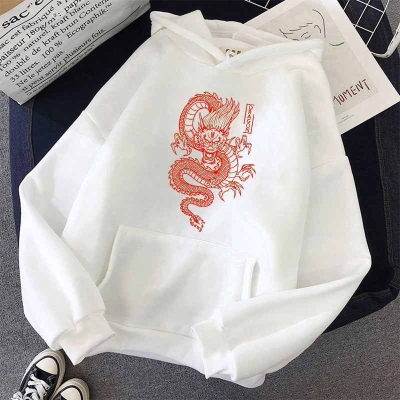 Vintage Dragon Pattern Printed Male Street Hoodies