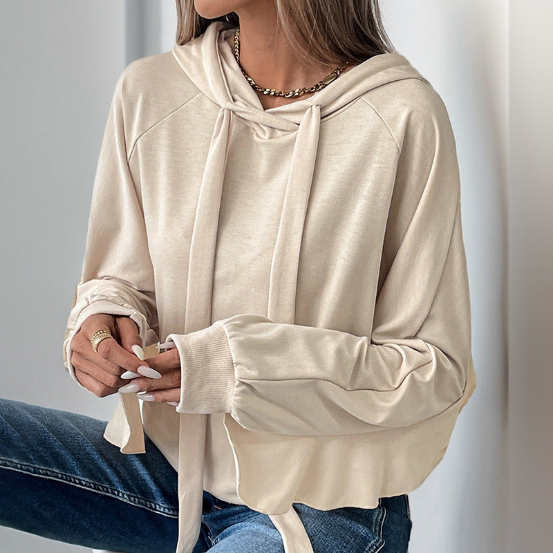 Hoodie With Drawstrings Ruffled Thin Sweater For Women