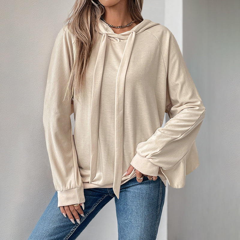 Hoodie With Drawstrings Ruffled Thin Sweater For Women